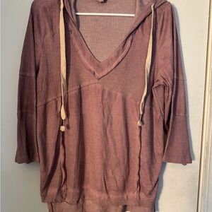 POL Light Purple Waffle Knit Hooded V-Neck Top